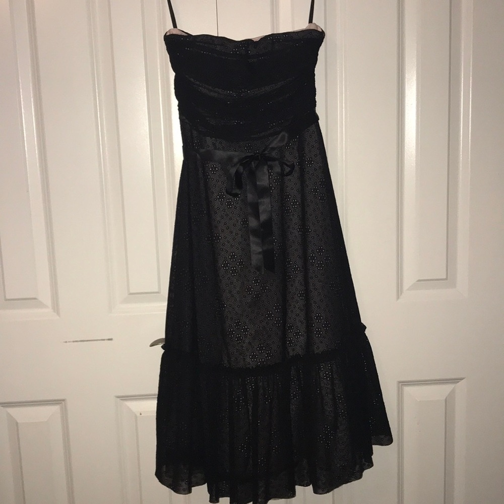BCBG black lace/blush strapless dress
